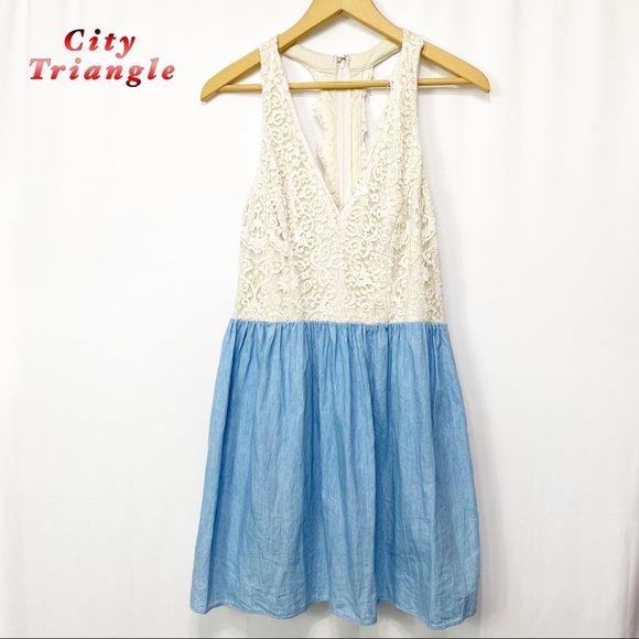 City Triangles Dresses & Skirts - City Triangle-Ivory Lace T back & Chambray Skirt Sundress sz 7